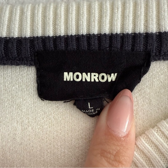 Monrow Soft Knit Colorblock Raglan Crewneck Sweater Size L Varsity Preppy Sporty - Picture 6 of 8